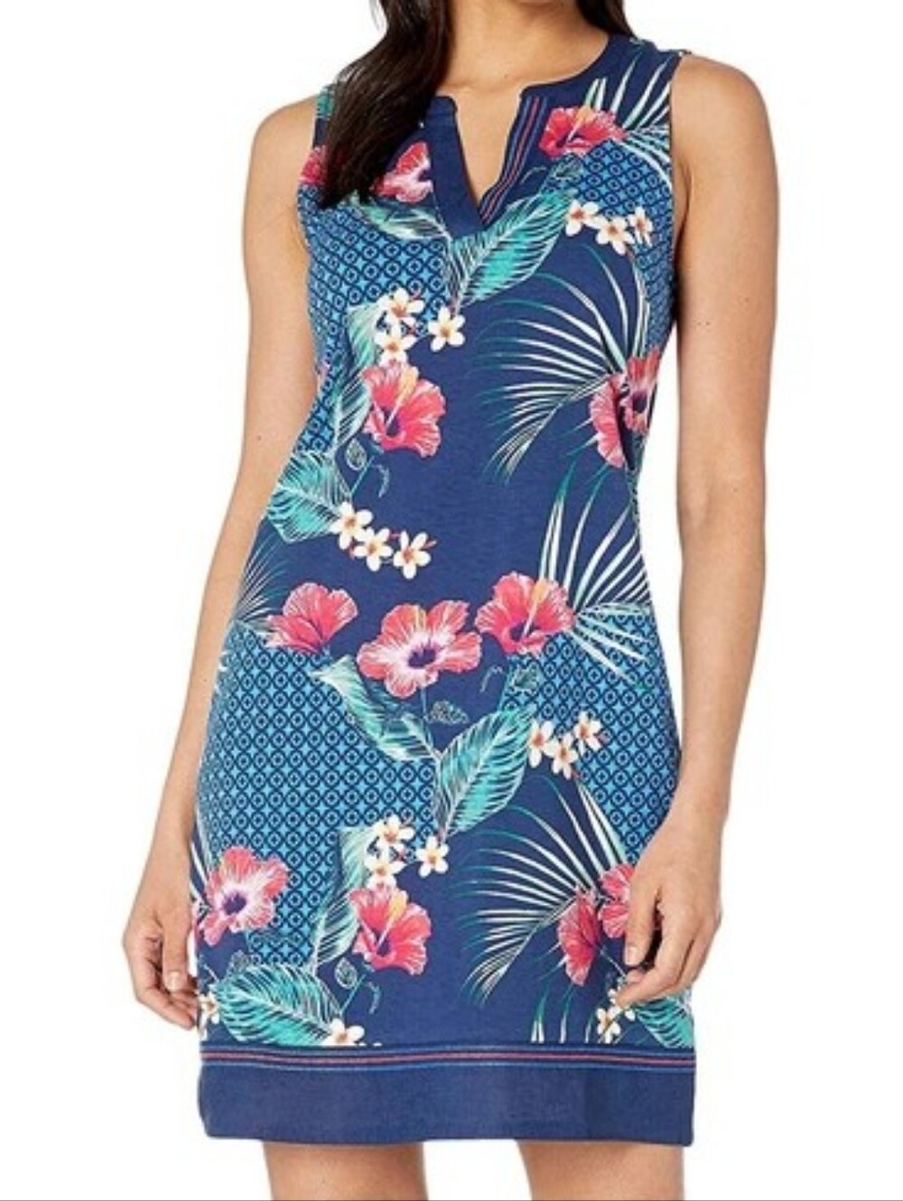 Tommy Bahama Tuscan Trellis Navy Pink Hibiscus Modal Blend Resort Shift Dress XL